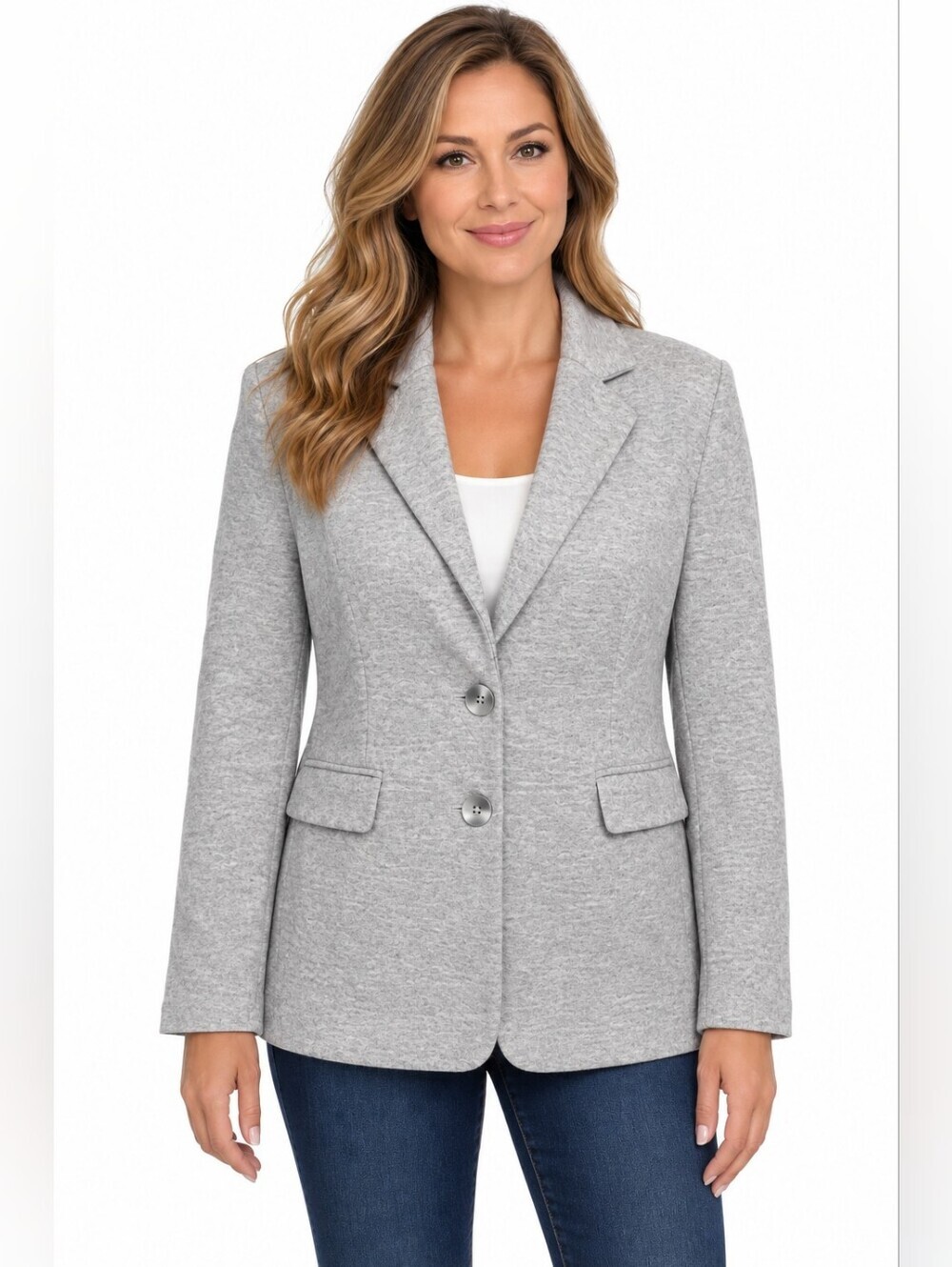 Tahari Classic Flkeece Like Gray Blazer Women's Size 6 Button Up Office Buisness